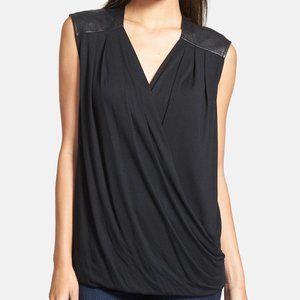 TROUVÉ Black Faux Leather Wrap Top